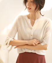 【接触冷感】スキッパーネックサマーニットカーディガンxyf2099-103-1