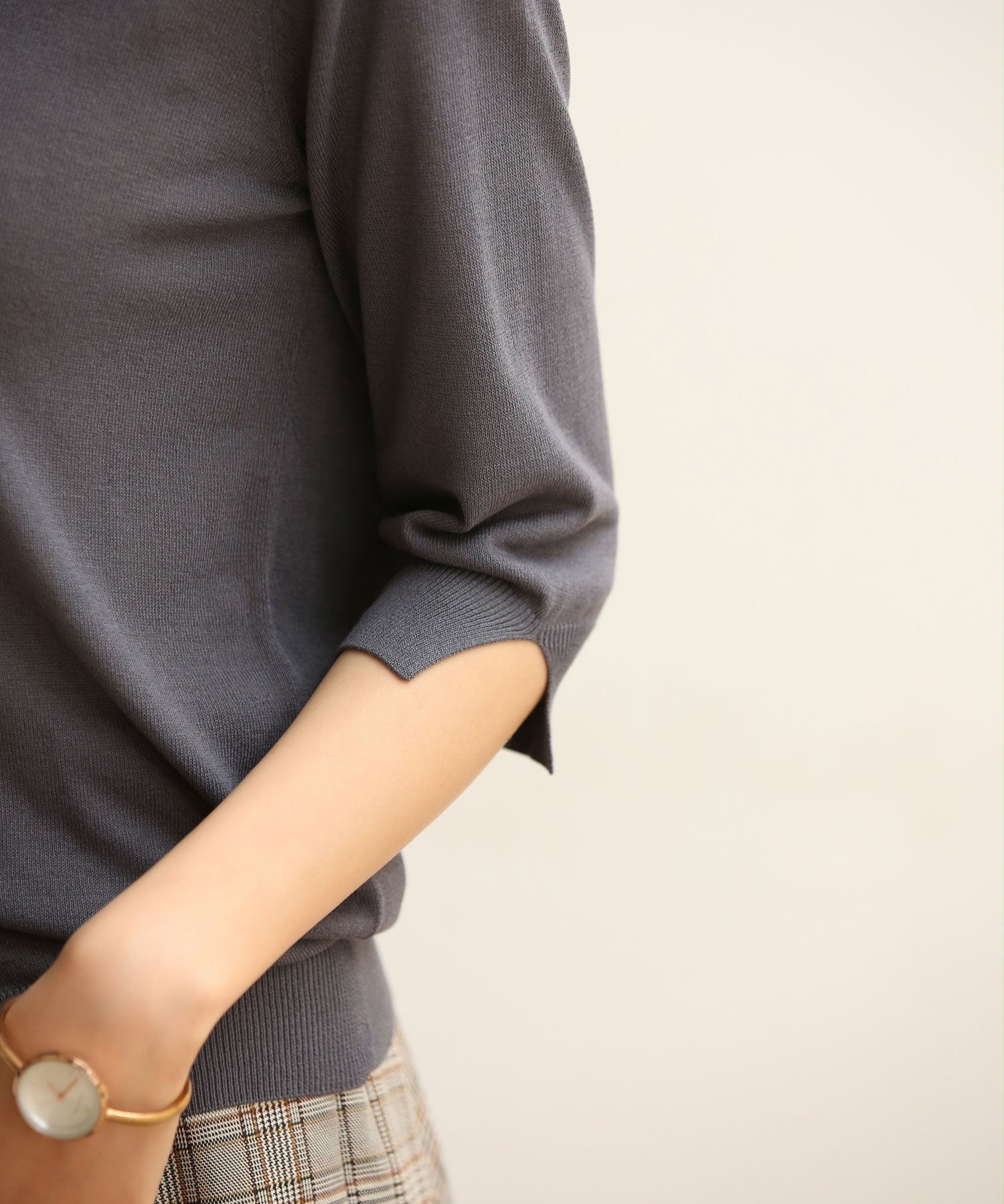 【接触冷感】スキッパーネックサマーニットカーディガンxyf2099 チャコールグレー