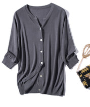 【接触冷感】スキッパーネックサマーニットカーディガンxyf2099 チャコールグレー