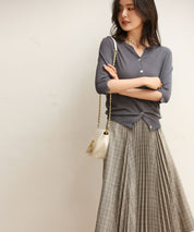 【接触冷感】スキッパーネックサマーニットカーディガンxyf2099 チャコールグレー