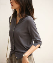 【接触冷感】スキッパーネックサマーニットカーディガンxyf2099 チャコールグレー