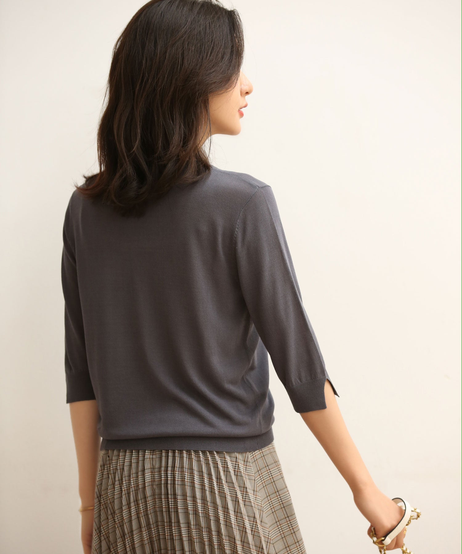 【接触冷感】スキッパーネックサマーニットカーディガンxyf2099 チャコールグレー