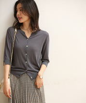 【接触冷感】スキッパーネックサマーニットカーディガンxyf2099 チャコールグレー