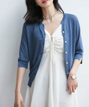 【接触冷感】スキッパーネックサマーニットカーディガンxyf2099-103-34