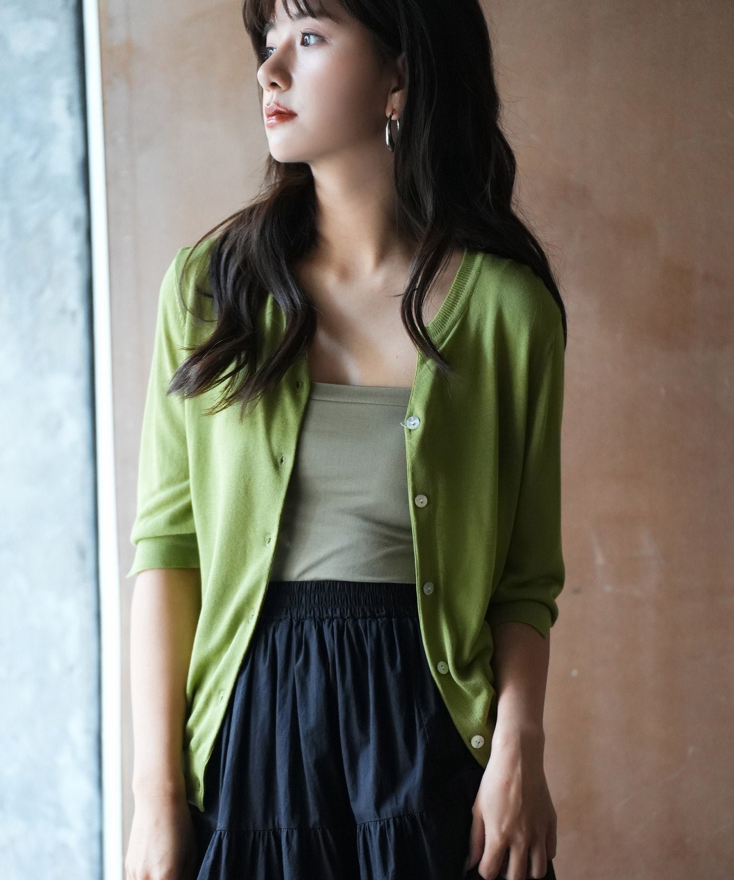 【接触冷感】スキッパーネックサマーニットカーディガンxyf2099-103-35