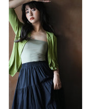 【接触冷感】スキッパーネックサマーニットカーディガンxyf2099 グリーン