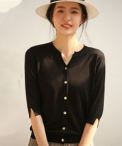 【接触冷感】スキッパーネックサマーニットカーディガンxyf2099-103-8