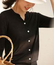 【接触冷感】スキッパーネックサマーニットカーディガンxyf2099 ブラック