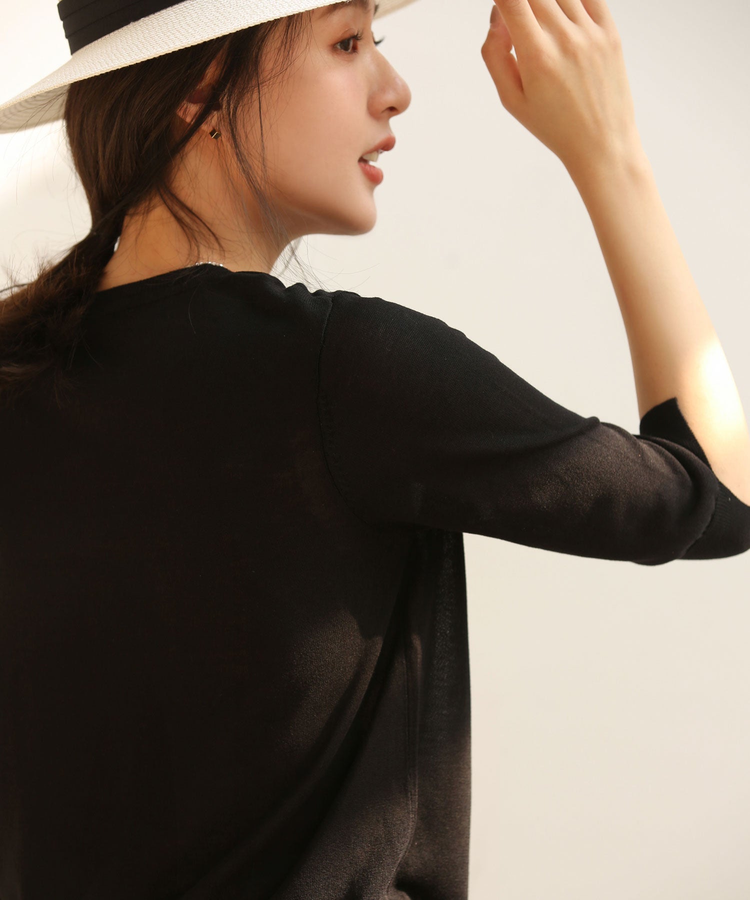 【接触冷感】スキッパーネックサマーニットカーディガンxyf2099 ブラック