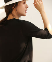 【接触冷感】スキッパーネックサマーニットカーディガンxyf2099 ブラック