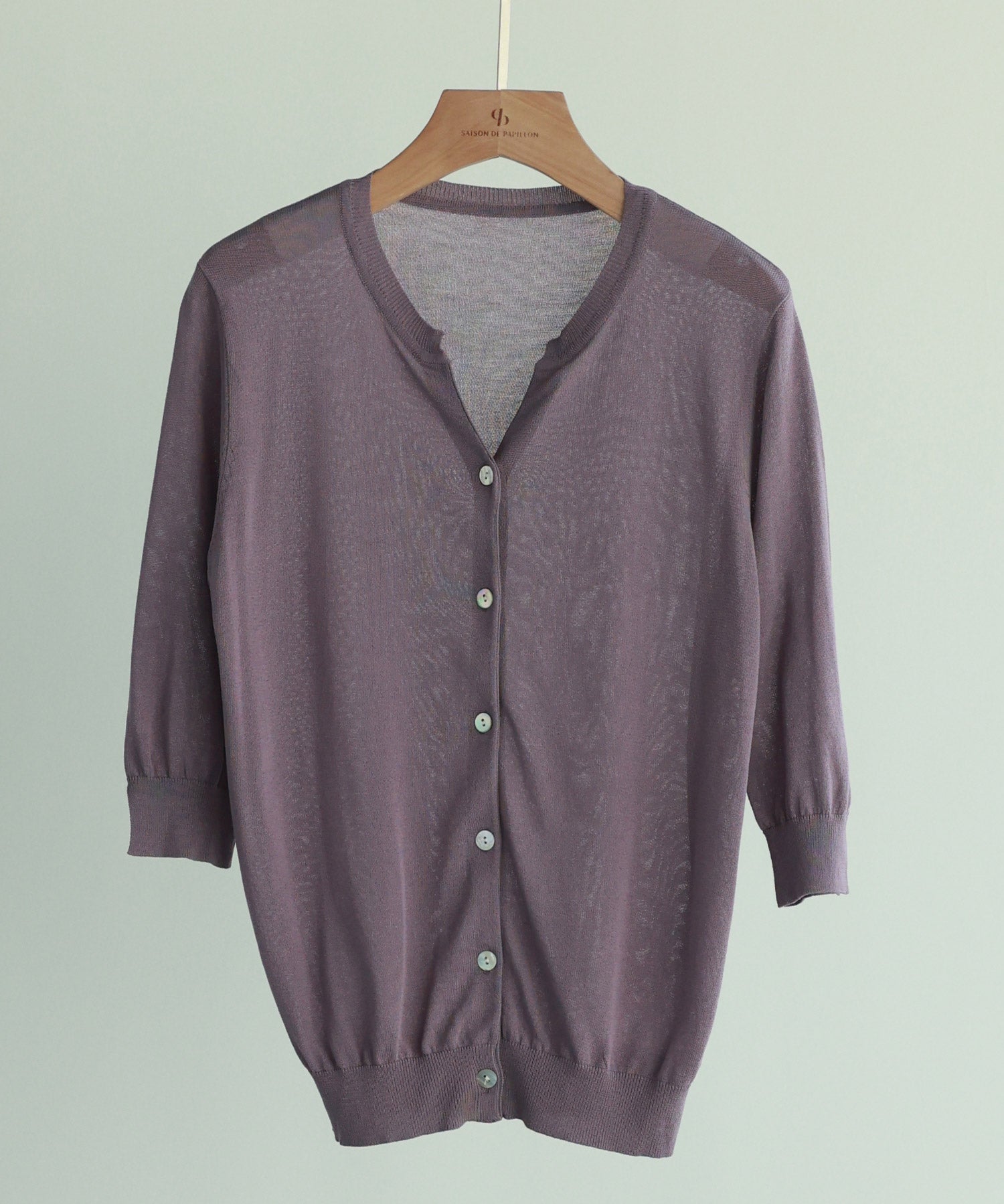 【接触冷感】スキッパーネックサマーニットカーディガンxyf2099 パープル