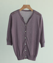 【接触冷感】スキッパーネックサマーニットカーディガンxyf2099 パープル