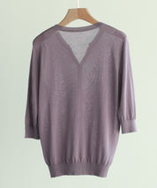 【接触冷感】スキッパーネックサマーニットカーディガンxyf2099 パープル