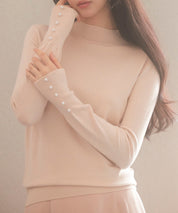 パールボタン付きプチハイネックニットプルオーバーxyf2150-103-14