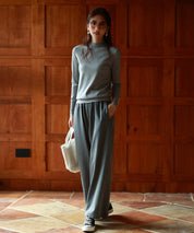 パールボタン付きプチハイネックニットプルオーバーxyf2150 グレー