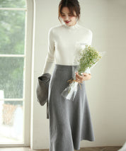 パールボタン付きプチハイネックニットプルオーバーxyf2150 ホワイト