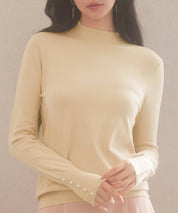 パールボタン付きプチハイネックニットプルオーバーxyf2150-103-291