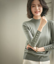 パールボタン付きプチハイネックニットプルオーバーxyf2150 グリーン