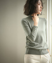 パールボタン付きプチハイネックニットプルオーバーxyf2150 グリーン