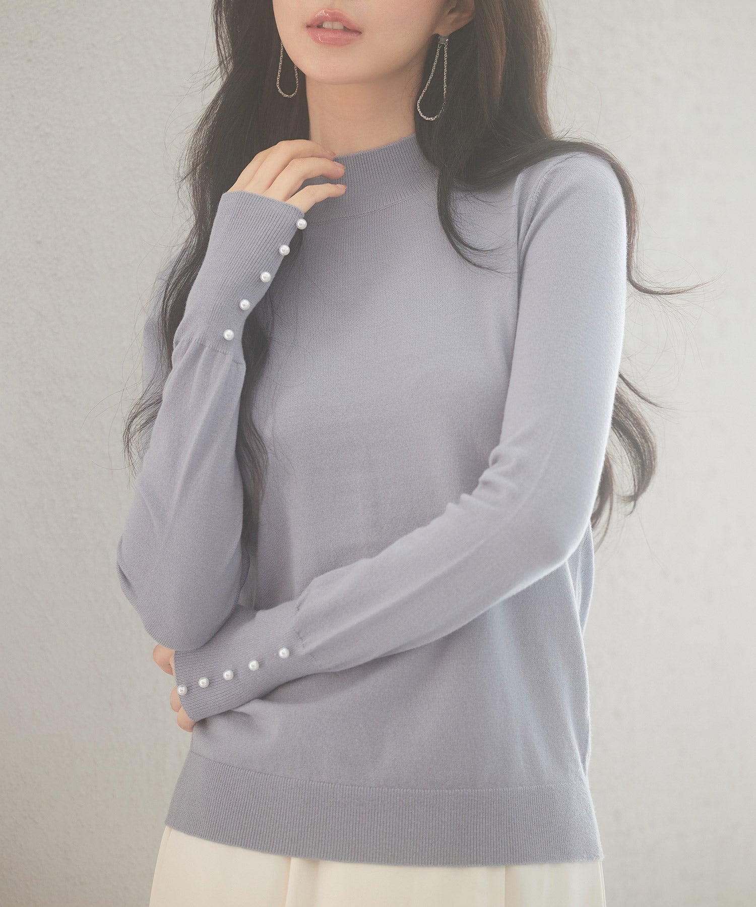 パールボタン付きプチハイネックニットプルオーバーxyf2150-103-72