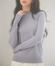 パールボタン付きプチハイネックニットプルオーバーxyf2150-103-72