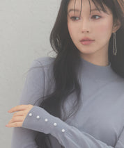 パールボタン付きプチハイネックニットプルオーバーxyf2150 ブルーグレー