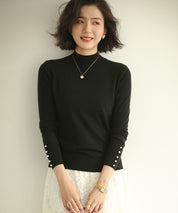 パールボタン付きプチハイネックニットプルオーバーxyf2150-103-8