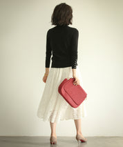 パールボタン付きプチハイネックニットプルオーバーxyf2150 ブラック