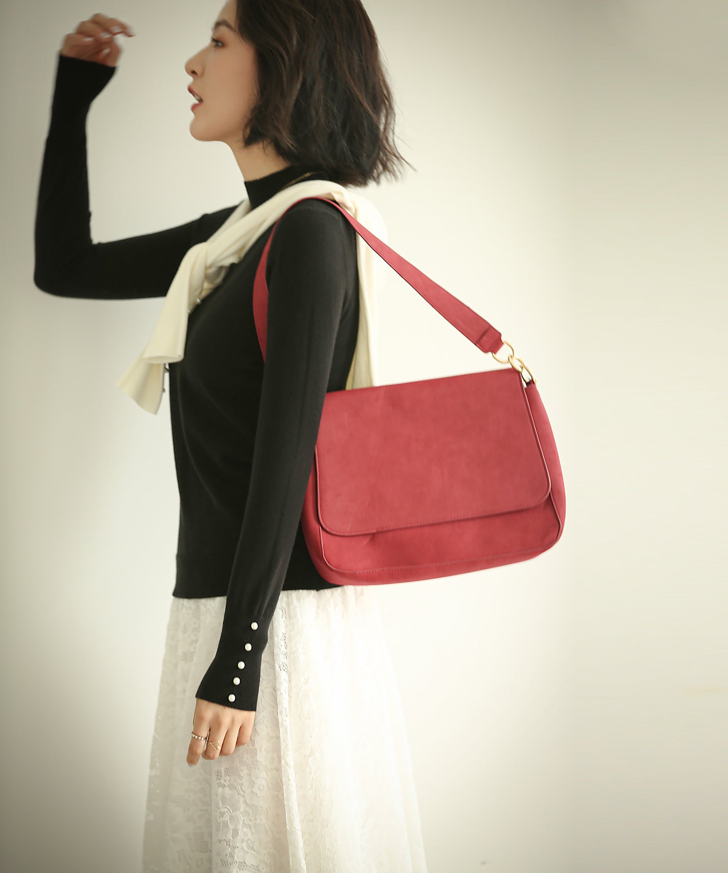 パールボタン付きプチハイネックニットプルオーバーxyf2150 ブラック