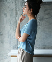 Vネック半袖サマーニットプルオーバーxyf6296 ブルー系その他