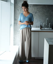 Vネック半袖サマーニットプルオーバーxyf6296 ブルー系その他