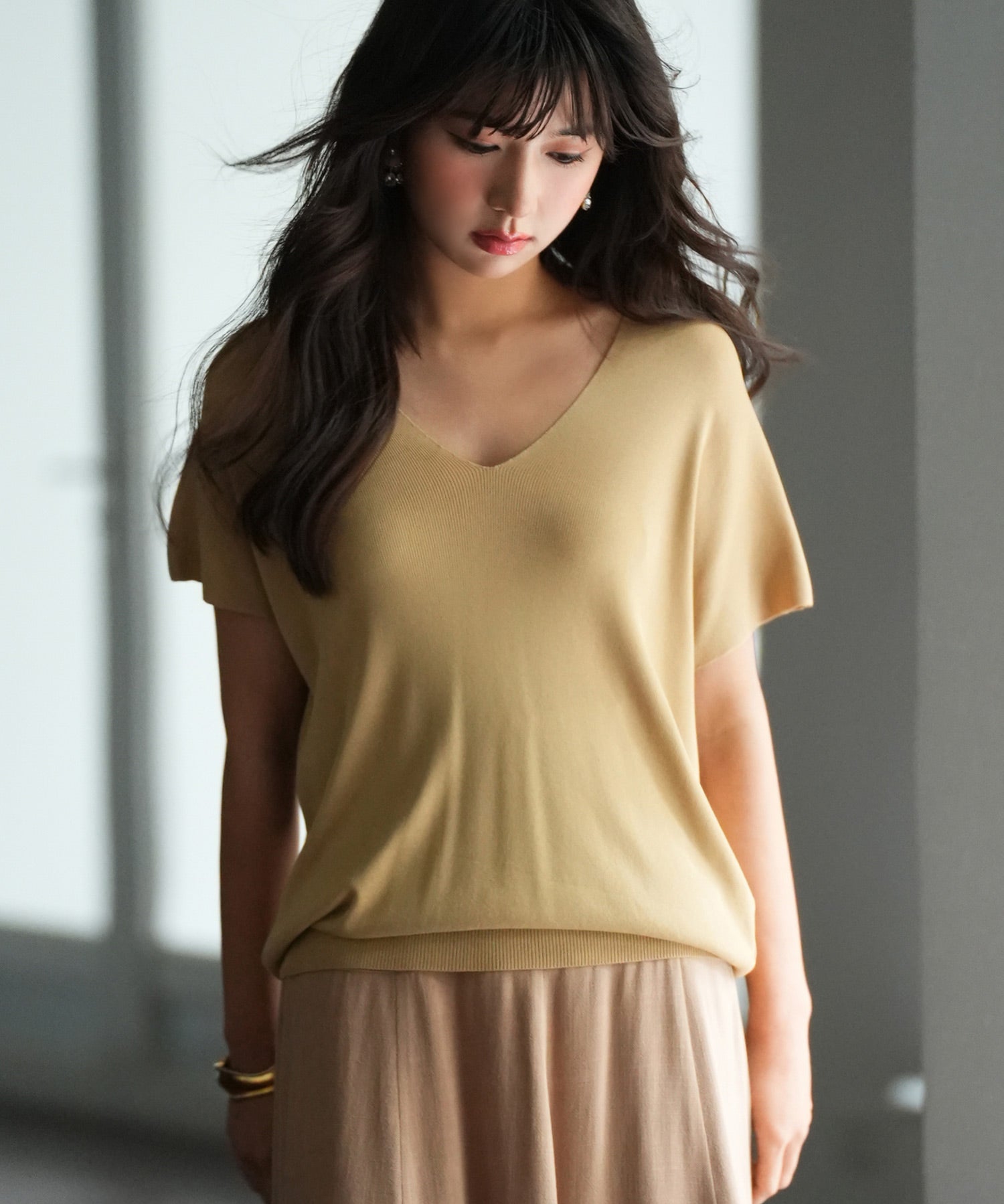 Vネック半袖サマーニットプルオーバーxyf6296-103-171