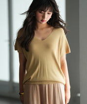 Vネック半袖サマーニットプルオーバーxyf6296-103-171