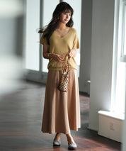 Vネック半袖サマーニットプルオーバーxyf6296 キャメル