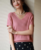 Vネック半袖サマーニットプルオーバーxyf6296-103-177