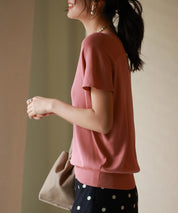 Vネック半袖サマーニットプルオーバーxyf6296 ローズ