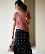 Vネック半袖サマーニットプルオーバーxyf6296 ローズ