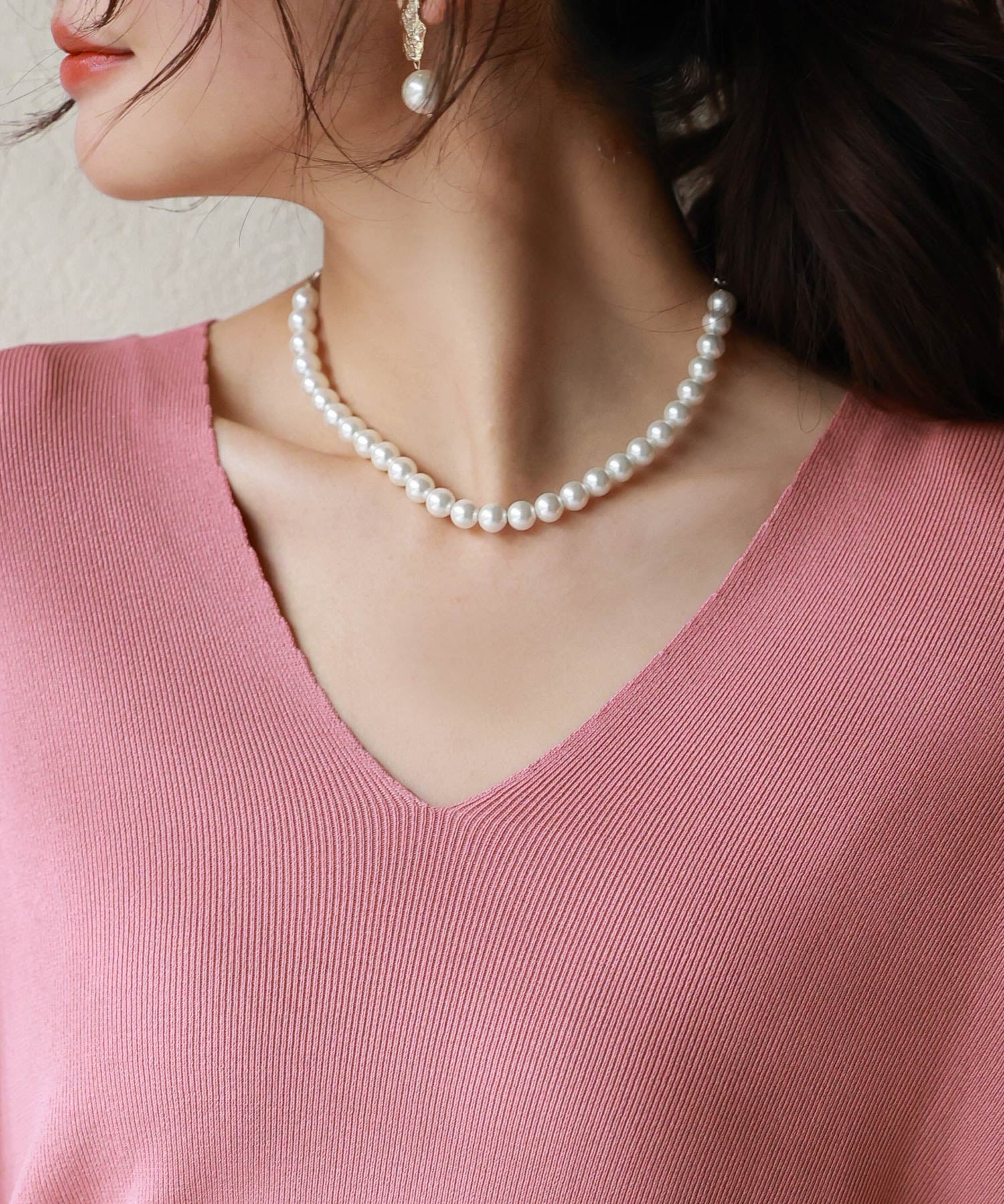 Vネック半袖サマーニットプルオーバーxyf6296 ローズ