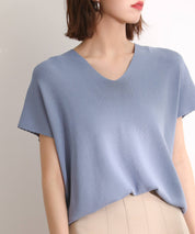 Vネック半袖サマーニットプルオーバーxyf6296-103-34