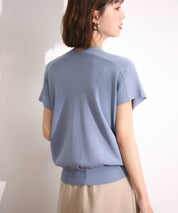 Vネック半袖サマーニットプルオーバーxyf6296 ブルー