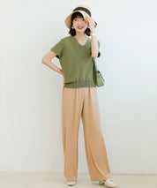 Vネック半袖サマーニットプルオーバーxyf6296 グリーン