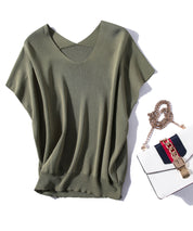 Vネック半袖サマーニットプルオーバーxyf6296 グリーン