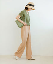 Vネック半袖サマーニットプルオーバーxyf6296 グリーン