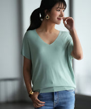 Vネック半袖サマーニットプルオーバーxyf6296-103-50