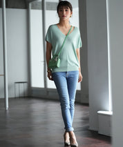 Vネック半袖サマーニットプルオーバーxyf6296 ミント