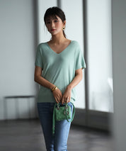 Vネック半袖サマーニットプルオーバーxyf6296 ミント