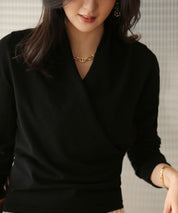 授乳もオフィスも両立カシュクールネックニットトップスxyf9368 ブラック