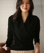 授乳もオフィスも両立カシュクールネックニットトップスxyf9368 ブラック