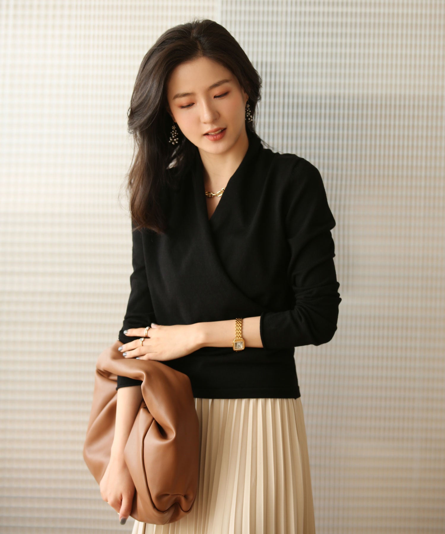 授乳もオフィスも両立カシュクールネックニットトップスxyf9368 ブラック