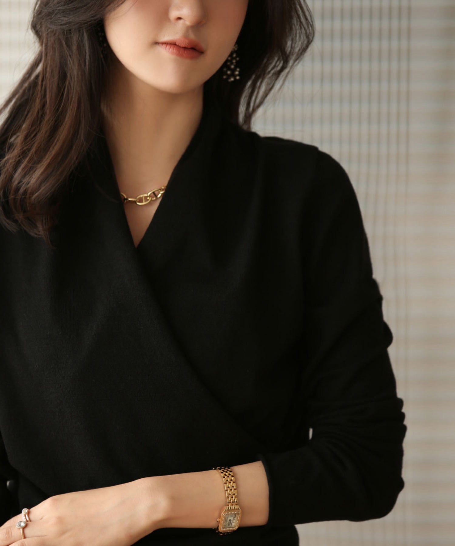 授乳もオフィスも両立カシュクールネックニットトップスxyf9368 ブラック